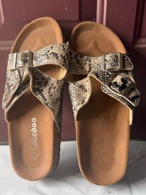 Women's Snake-Print Buckle Slide Sandals